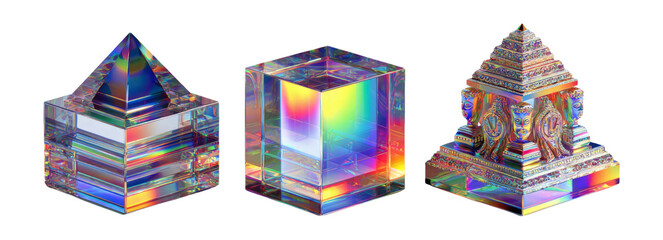 Colorful Geometric Shapes in Various Styles on Transparent Background