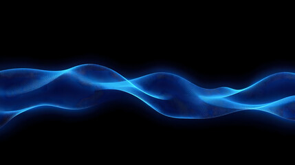 Mesmerizing blue digital wave of particles flows dynamically across a dark background, representing data streams, technology, and abstract motion