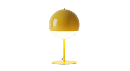 Modern Yellow Sphere Lamp with Integrated Light on a Thin Stem and Circular Base Illuminated by a Soft White Glow Against a Transparent Background