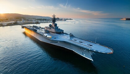 aircraft carrier docked in the water ready for maintenance or refueling