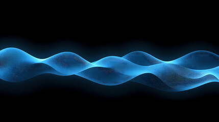 Dynamic blue waveform abstract flowing with digital particles, representing data streams and technological innovation in a dark, modern space
