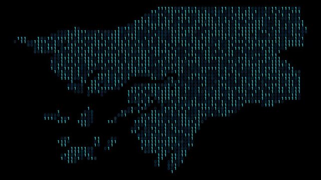 Guinea-Bissau Binary code map animation, Digital data visualization, alpha layer