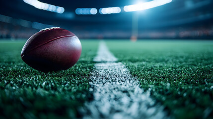 Football on the Field Under Stadium Lights