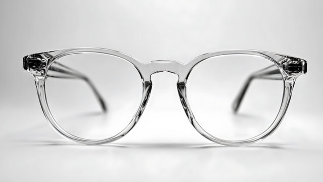 Crystal Clarity: Minimalist Transparent Eyeglasses in a High-Key Monochrome Study