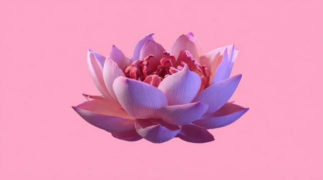 Floating pink and purple water bloom flower centered against a solid light magenta background - Powered by Adobe