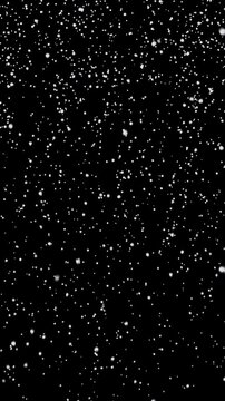 White snow falling, isolated on black background and green screen. 9:16 ratio 4k high quality.