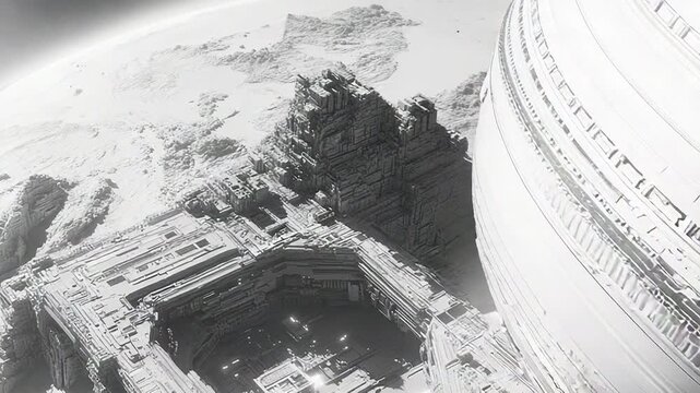 Sci fi dyson sphere megastructure orbiting desolate planet