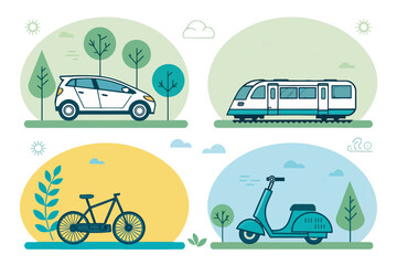 A vector illustration of diverse eco friendly transportation options