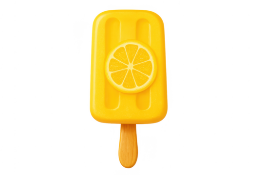 Yellow lemon ice pop on a wooden stick bringing a taste of summer
