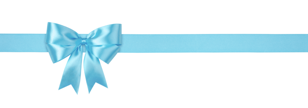 Blue Bow and Ribbon Isolated on White and Png Transparent Background, Clipping Path Included