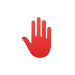 Obraz premium Red hand stop symbol raised palm isolated on white background