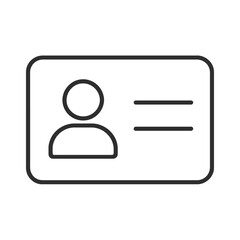 Fototapeta premium Minimalist citizen identification card icon, black outline vector for social policy platforms, administrative systems, and legal registration processes.
