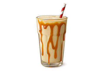 Caramel milkshake with straw on transparent background