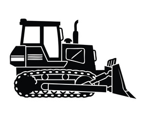 Naklejka premium Black bulldozer silhouette heavy machinery
