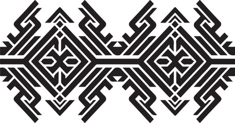 Black and white abstract geometric pattern, a symmetrical tribal design featuring intricate lines and shapes for decor Vector