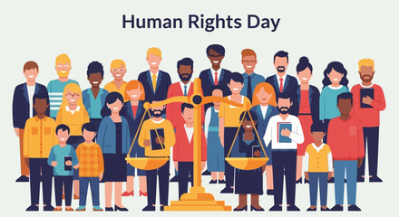 Celebrate Human Rights Day with diverse people standing together for justice and equality, promoting global harmony and social responsibility for a better world filled with peace and understanding
