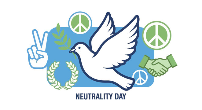 Promote global harmony with this inspiring dove illustration for Neutrality Day, perfect for peace movements, international relations, and promoting unity, conveying cooperation and goodwill