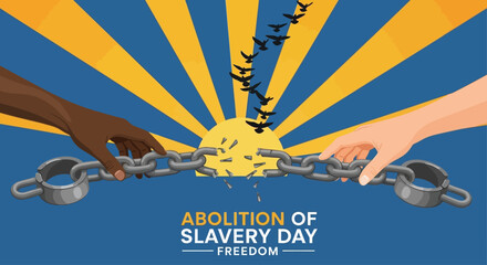 Celebrate Abolition of Slavery Day with vibrant imagery of broken chains symbolizing freedom and hope for equality, perfect for impactful social justice campaigns and educational resources