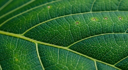 Obraz premium Close-up of a Vibrant Green Leaf with Intricate Vein Patterns.