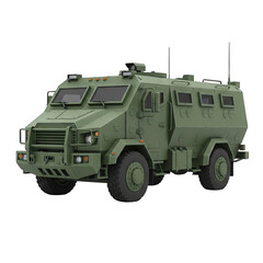 Olive Green Armored Personnel Carrier Vehicle With Tinted Windows And Off Road Tires Side View Isolated On Transparent Background Studio Render