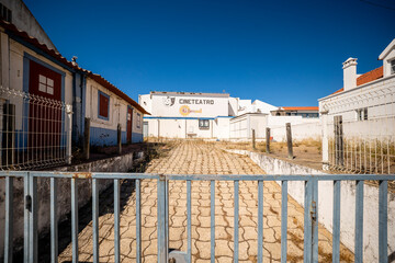 View of a cineteatro in Vila Nova de Milfontes, Alentejo, Portugal, with the name clearly visible on the fa&ccedil;ade.