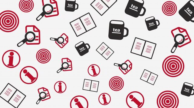 Icons and Symbols Representing Information and Target Concepts in a Flat Graphic Design Pattern