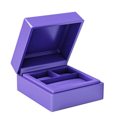 Open Empty Purple Box with Interior Compartments Isolated on Transparent Background Clean Smooth Surface