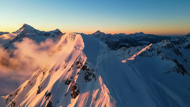 Mountain peaks soaring above the snowline, as a lone skier carves through the pristine powder, capturing the essence of adventure and freedom in this serene winter wonderland. - Powered by Adobe