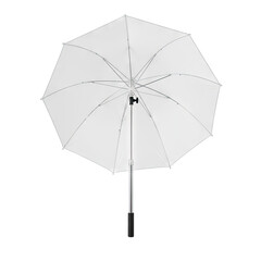 Open White Umbrella With Black Handle Isolated On A Transparent Background With Silver Spokes And Black Mechanism