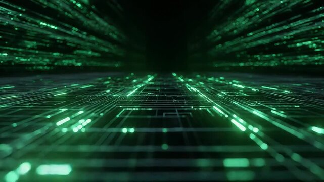 Digital data moving through abstract dark green network - Powered by Adobe