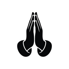 Symbolic black silhouette of praying hands in a gesture of reverence and hope