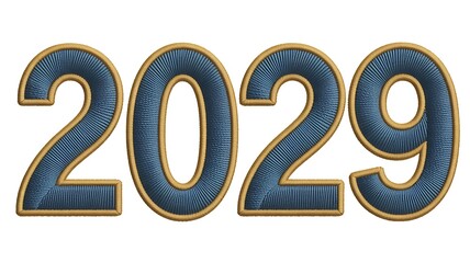 Decorative blue and gold 2029 numbers isolated on white background