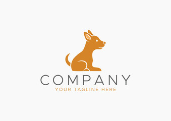 Sitting Dog Logo Vector, Minimalist and Cute Brown Puppy Silhouette