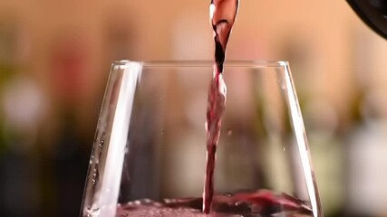 Pouring red wine into glass.