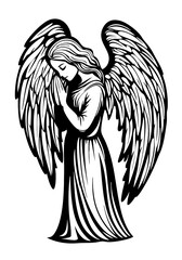 Obraz premium PNG Simple angel with wings logo linear illustration prayer black.