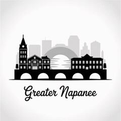 Obraz premium ‎Greater Napanee Skyline Silhouette — A Historic Canadian Riverside Town in Eastern Ontario Vector Illustration