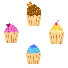Cupcake seamless pattern. Doodle cupcake pattern. Sweet Desserts Pattern background. Colorful cupcake set