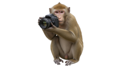 Monkey holding camera taking a picture isolated PNG with Transparent Background