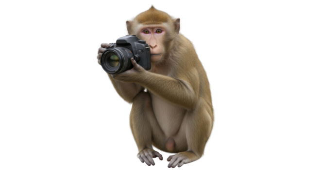 Monkey holding camera taking a picture isolated PNG with Transparent Background