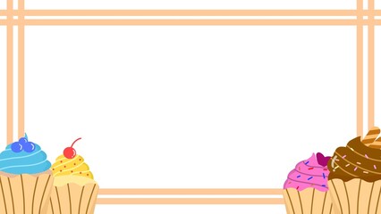 Birthday frame with cupcake. Minimalist border with cupcake decoration. Rectangle frame with cupcake