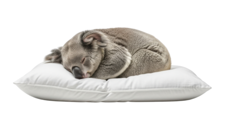 Sleeping koala bear resting on a pillow isolated PNG with Transparent Background