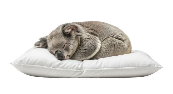 Sleeping koala bear resting on a pillow isolated PNG with Transparent Background