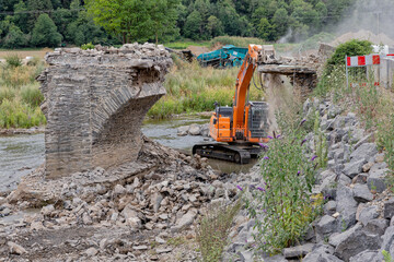 Abri&szlig; der Nepomuk Br&uuml;cke in Rech im Juli 2023 nach der Flut 