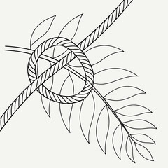 Abstract line art illustration of a nautical knot intertwined with stylized leaves and rope elements