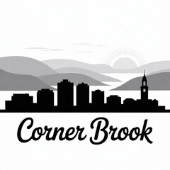 Fototapeta premium ‎Corner Brook Skyline Silhouette — A Beautiful Canadian Fjord City on Newfoundland’s West Coast Vector Illustration