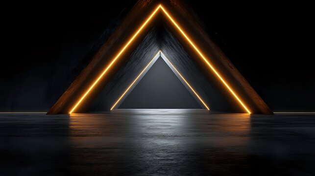 Abstract glowing triangle portal modern geometric shape with neon light perfect for technology and futuristic backgrounds - Powered by Adobe