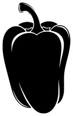 A black and white silhouette of a bell pepper, bell pepper, black, hair, illustration, pepper, profile, against transparent background
