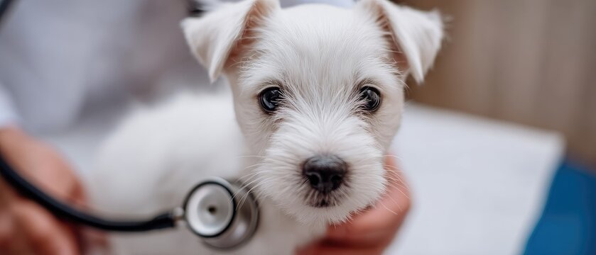 Veterinarian cares for adorable puppy and kitten inside a clinic during a stock photo contest winning shoot in 2019