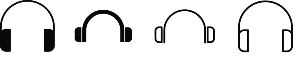 Headphone icons set in varied styles with different levels of detail