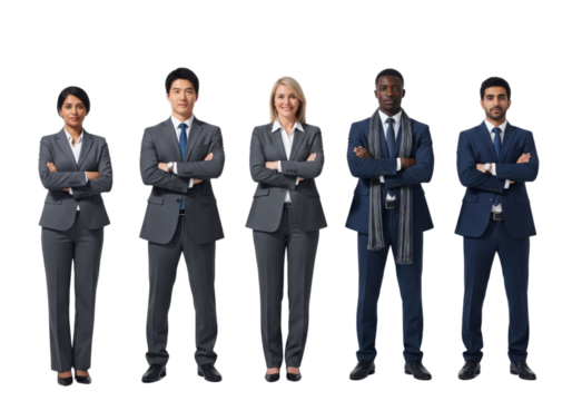 Diverse of business people standing and crossed arms isolated on white